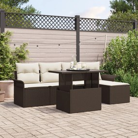 vidaXL Set de canapea pentru grădină 6 piese cu perne, maro, din rattan polimeric