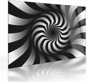 Tablou pe sticlă abstract cu spirala alb neagră (70x50 cm)