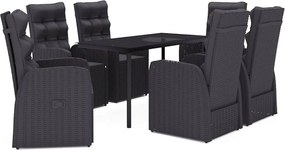 vidaXL Set de masă pentru grădină, 7 piese, cu perne, negru
