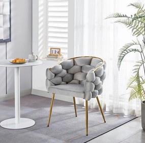 Scaun dining, tapiterie catifea, cadru metalic auriu, Gri Deschis