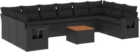 vidaXL Set canapele de grădină cu perne, 11 piese, negru, poliratan