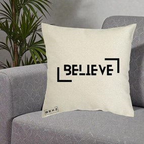 Perna Decorativa Believe Minimalist, 40x40 cm, Ecru, Husa Detasabila, Perna Inclusa, BEKZ®