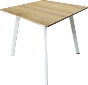 Masa Bucatarie/Dining Sergio MDF Stejar Sonoma, Picioare Metalice Albe 80x80x75cm