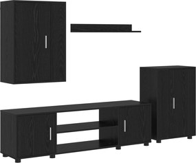 vidaXL Set comodă TV Pe perete 4 pcs Stejar Negru Lemn compozit