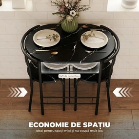 HOMCOM Set Masă Modernă cu 2 Scaune pentru Dining, Set 3 Piese Economisitoare de Spațiu pentru Bucătărie, Balcon, Restaurant sau Bar, Maro și Negru | Aosom Romania