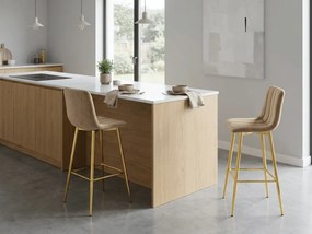 Scaun de bar POZZA VELVET cu picioare aurii, maro