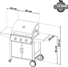 Grătar pe gaz OKLAHOMA BBQ, 3 arzătoare, cu regulator de presiune, argintiu Penta CZ