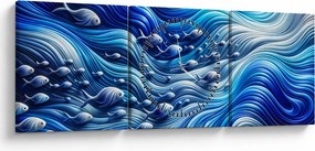 Tablou – Pești în valuri (cu ceas) (90x30 cm)