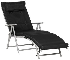 Outsunny Șezlong pliabil 7 poziții, șezlong înclinabil, confort sporit cu saltea + cotiere, metal epoxidic, textilenă, poliester Negru | Aosom Romania