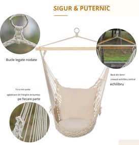 Outsunny Hamac Shabby Chic din Franghie pentru Interior și Exterior, Design Elegant, Alb, Perfect pentru Relaxare | Aosom Romania