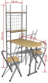 Set bar pentru mic dejun pliabil, cu 2 scaune maro deschis si argintiu, 3