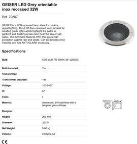 Spot LED orientabil / incastrabil de exterior pentru pavaj 13cm GEISER 32W