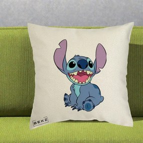 Perna Personalizata Stitch Zambitor, 40x40 cm, Ecru, Husa Detasabila, Perna Inclusa, BEKZ®
