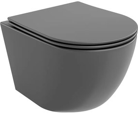 Mexen Lena vas de toaletă Rimless cu capac slim cu închidere lentă, duroplast, Gri închis mat - 30224071