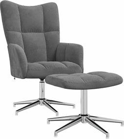 vidaXL Scaun de relaxare cu taburet, gri închis, catifea