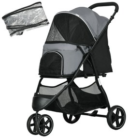 PawHut Cărucior pentru câini Haustierwagen, pliabil, husă de ploaie, 2 frâne de siguranță, 83 cm x 55 cm x 101 cm, Gri + Negru | Aosom Romania