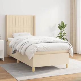 vidaXL Pat box spring cu saltea, crem, 90x200 cm, textil
