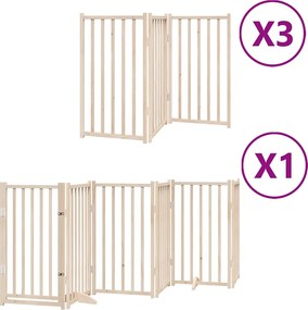 vidaXL Poartă de câini pliabilă cu ușă, 15 panouri, 750 cm, lemn plop