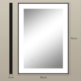 HOMCOM Oglinda LED pentru Baie cu 3 Temperaturi și Lumină cu Intensitate Reglabilă, 70x3x50 cm, Negru | Aosom Romania