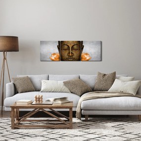 Tablou cu statuie cu detaliu a feței (cu ceas) (90x30 cm)