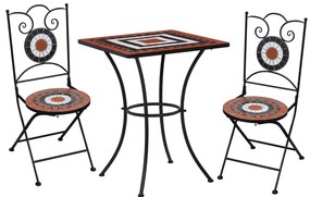 vidaXL Set de bistro mozaic, 3 piese, cărămiziu &amp; alb, placă ceramică