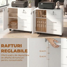 HOMCOM Dulap de Birou cu 3 Sertare și Dulăpior cu 3 Rafturi Reglabile, Sertar pentru Documente, 60x40x56 cm, Alb | Aosom Romania