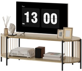 HOMCOM Suport TV Stil Bohemio pana la 55 Inch cu Design in Sfoara de Hartie si 2 Rafturi Deschise 124x43,5x41 cm Natural | Aosom Romania
