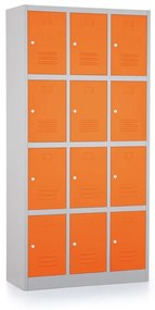 Dulap metalic - 12 cutii, 90 x 40 x 185 cm, incuietoare cilindrica, portocaliu - ral 2004