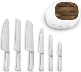 Set de cutite cu suport SMEG KBSF02WH, 7 piese, Manere din lemn de salcam, Otel inoxidabil german, Alb
