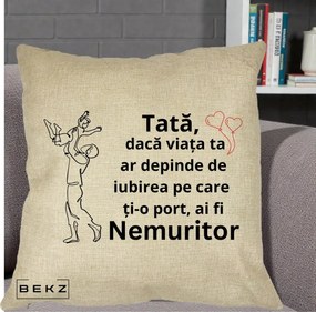 Cadou pentru Tata - Perna Personalizata Tata Nemuritor Joaca in Aer, 40x40 cm, Crem, Husa Detasabila, Perna Inclusa, BEKZ®