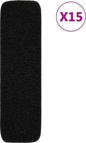 vidaXL Covorașe de scări, 15 buc., negru, 75x20 cm, dreptunghiular