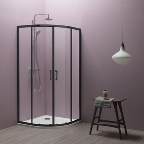 Cabina dus semirotunda cu usi glisante Kolpa San Eco Quat TKP 80x80 cm, profil negru