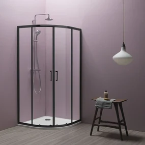 Cabina dus semirotunda cu usi glisante Kolpa San Eco Quat TKP 80x80 cm, profil negru