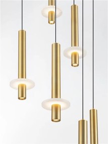 Lustra cu 12 Pendule tub subtire aluminiu auriu si alabastru LED NOEMI