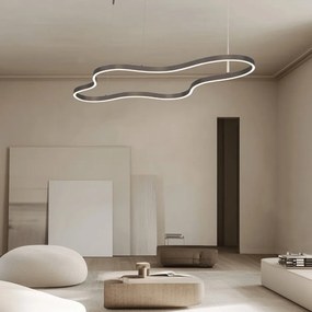 Lustra suspendata LED 95W, forma circulara fluida, cafeniu 127x60cm