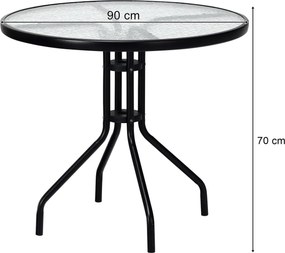 Masa de gradina rotunda cu blat din sticla ISLAND 90 cm, negru