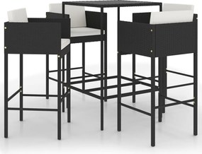 vidaXL Set mobilier bar de grădină cu perne, 5 piese, negru, poliratan