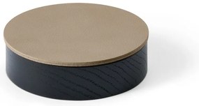 Cutie de depozitare neagră-maro din lemn și din piele ecologică cu capac, decorativă ø 11x3,5 cm Circle Nupo – LIND DNA