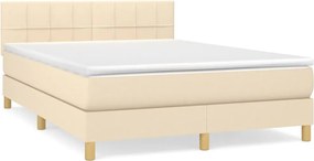 vidaXL Pat box spring cu saltea, crem, 140x200 cm, textil