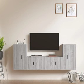 vidaXL Set dulapuri TV, 4 piese, gri sonoma, lemn prelucrat