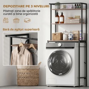 HOMCOM Raft 3 Nivele deasupra Mașinii de Spălat cu Bară Umerașe, Maro/Negru | Aosom Romania
