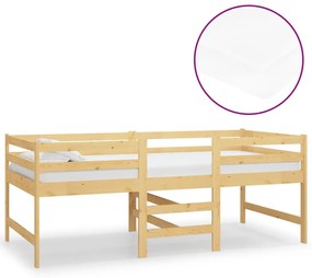 3083714 vidaXL Pat înălțime medie cu saltea, 90x200 cm, lemn masiv pin