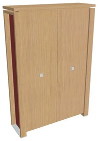 Dulap înalt pentru haine Verno+ S 140 x 46 x 210 cm, stejar deschis / roșu