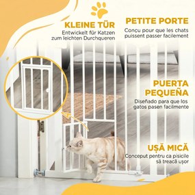 PawHut Poartă Reglabilă pentru Câini cu Ușă și Montare prin Presiune, Barieră cu Închidere Automată, 74-80x76.2 cm, Alb | Aosom Romania