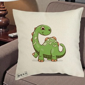Perna Decorativa Brontosaur Verde Simpatic, 40x40 cm, Ecru, Husa Detasabila, Perna Inclusa, BEKZ®