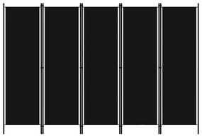 320726 vidaXL Paravan de cameră cu 5 panouri, negru, 250 x 180 cm