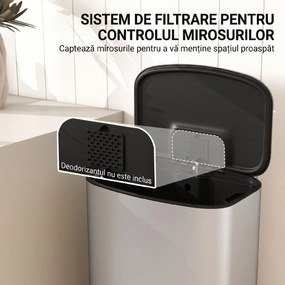 HOMCOM Coș de Gunoi cu Pedală de 50L cu Capac Amortizat, Deschidere la 90° și Găleată Detașabilă, Oțel Inoxidabil, Gri | Aosom Romania