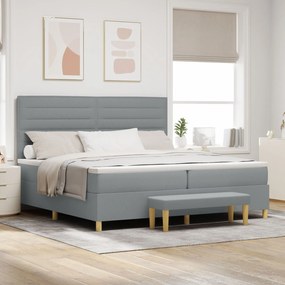 vidaXL Pat cu arcuri și saltea &amp; băncuță Gri deschis 200x200 cm Textil
