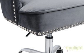 Scaun de birou elegant Victorian, catifea gri argintiu