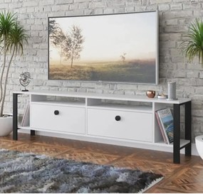 Comoda tv cu picioare metal Homs 150 cm, alb-negru,30402